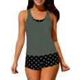 thumbnail image 1 of Busydd Womens Bathing Suits Tankinis 3 Piece Solid Color Round Neck Tankini Tops Polka Dot Bras and Boyshort Swimwear M, 1 of 9