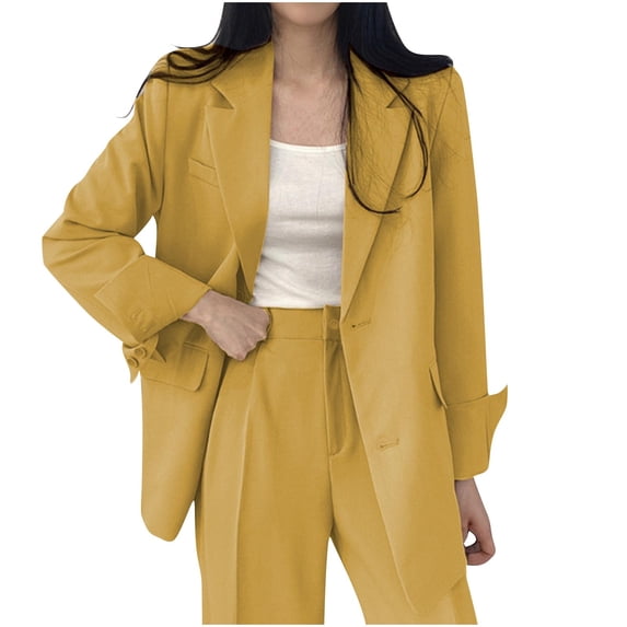 Busydd Womens Blazer Jacket Solid Color Suit Blazers for Women Business Casual Two Buttons Blazers Fashion Formal Office Suit Jackets with Pockets Long Sleeve Fall Jackets for Women