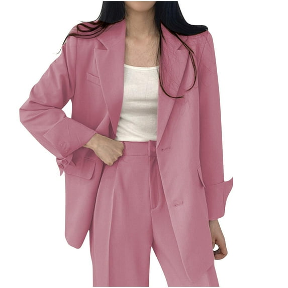 Busydd Womens Blazer Jacket Solid Color Suit Blazers for Women Business Casual Two Buttons Blazers Fashion Formal Office Suit Jackets with Pockets Long Sleeve Fall Jackets for Women