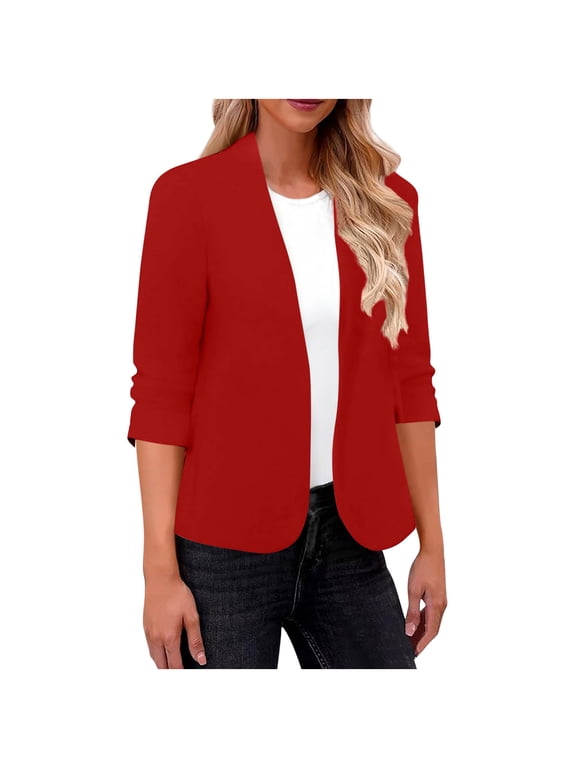 Womens Blazer Trendy Solid Color Open Front Suit Jackets for Women Long Sleeve Blazers for Women Comfy Womens Business Casual Clothing
