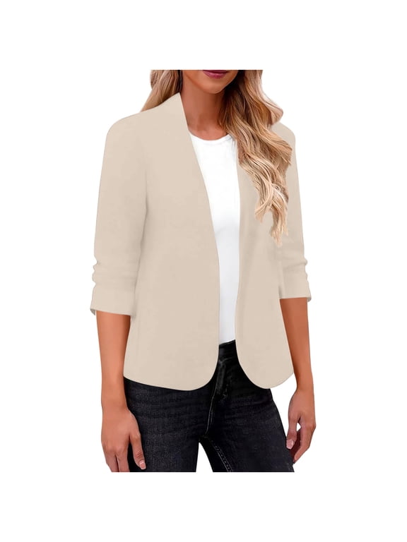 Womens Blazer Trendy Solid Color Open Front Suit Jackets for Women Long Sleeve Blazers for Women Comfy Womens Business Casual Clothing