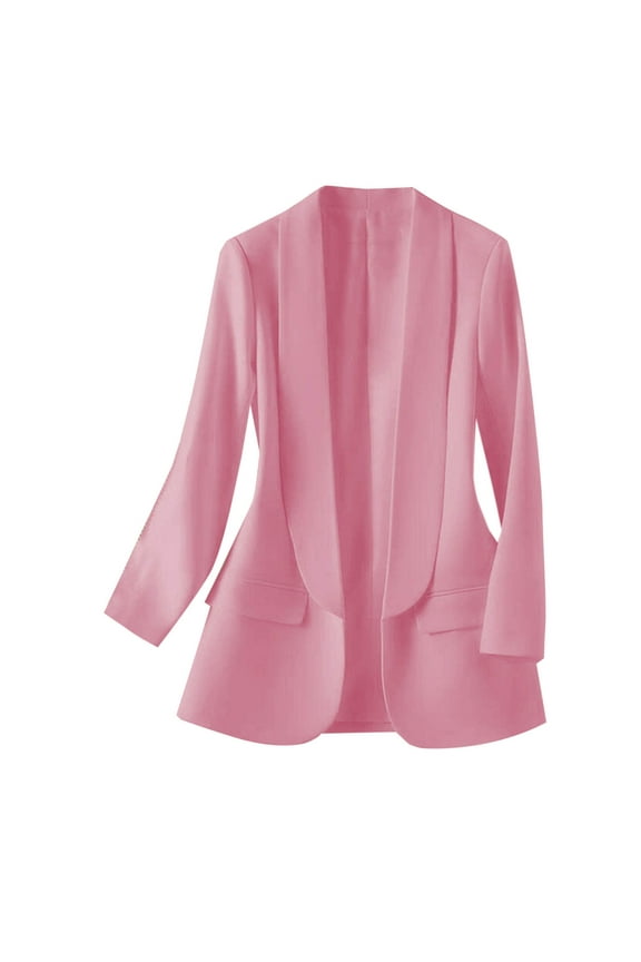 Womens Blazers for Work Casual Solid Color Long Sleeve Suit Blazers Turndown Collar Open Front Blazer Jacket Fashion Formal Office Dress Suit Jackets with Pockets Fall Jackets for Women