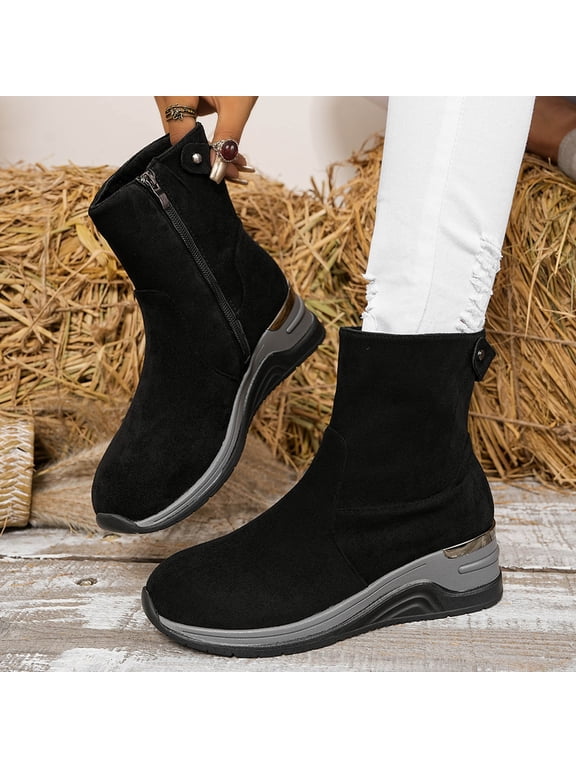 Womens Booties Comfy Casual Solid Color Winter Boots Womens Fashion Zipper Ankle Boots Round Toe Wedge Boots for Women 9