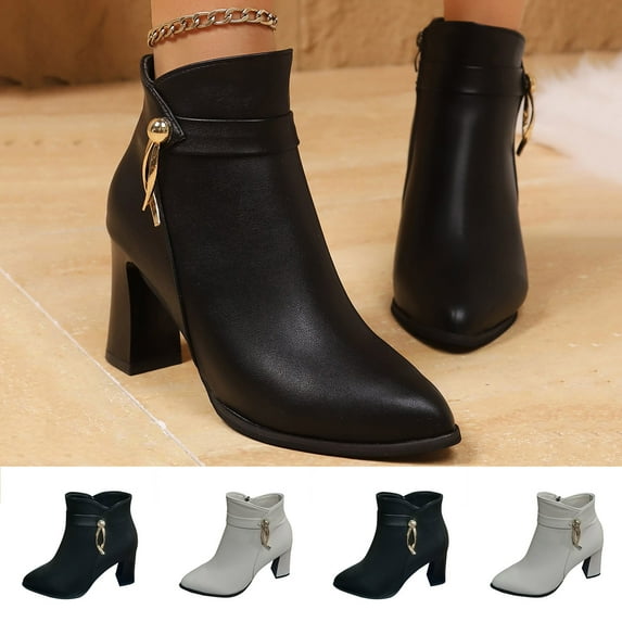 Busydd Womens Booties Trendy Solid Color Pointed Toe Ankle Boots for Women Casual Comfortable Zipper Women's Ankle Boots & Booties 7