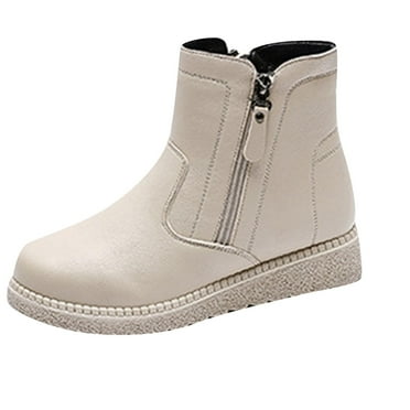 Busydd Womens Boots Fashion Casual Solid Color Booties for Women Comfortable Round Toe Ankle Boots Zipper Flat Ankle Booties