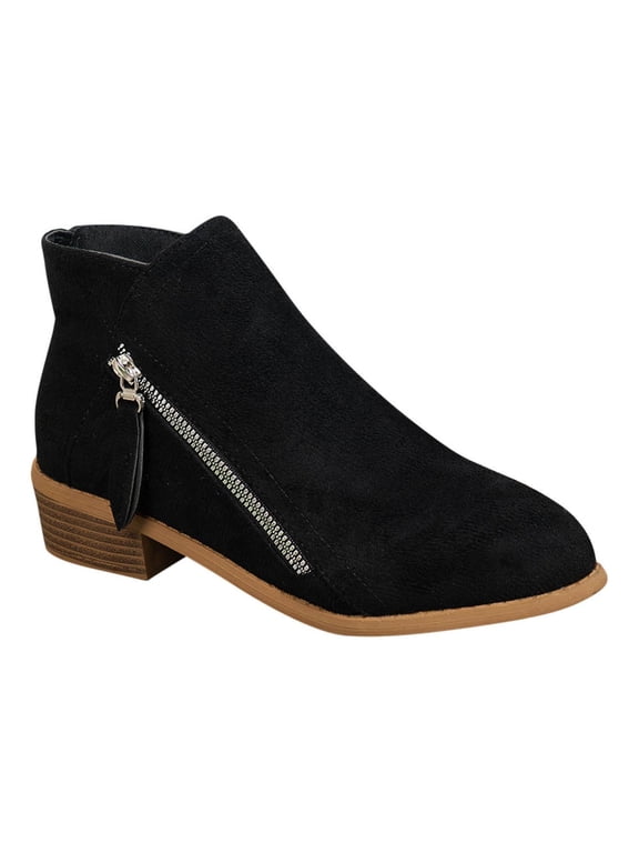 Womens Boots Slip-on Low Heel Ankle Boots for Women Wide Width Chunky Heel Fall Boots Casual Comfort Black Ankle Boots Solid Color Zipper Booties