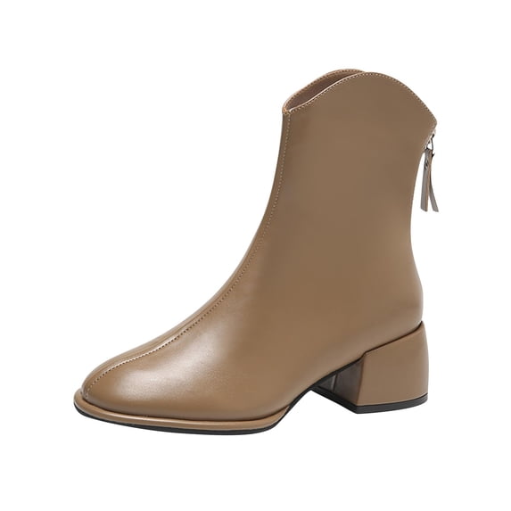 Busydd Womens Boots Solid Color Chunky Heel Ankle Boots for Women Mid Calf Zipper Fall Boots for Women Fashionable Comfortable Black Ankle Boots