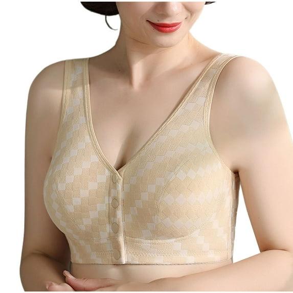 Busydd Womens Bras High Support V Neck Sports Bra Full Figure Seamless Bralettes for Women No Underwire Solid Color Front Closure Bralettes Texture Comfort Everyday Underwear Plus Size Bras