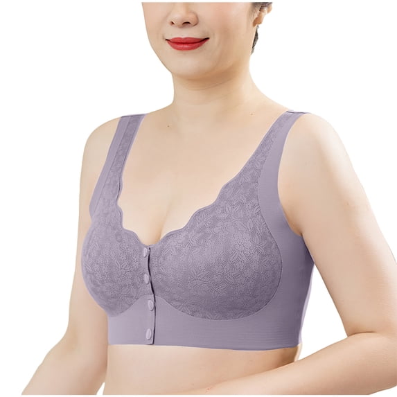 Busydd Womens Bras Solid Color Push Up Bras for Women No Underwire Comfort Seamless Front Closure Bras Wide Strap Textured Wireless Bra Full Figure Light Padded Everyday Bralettes