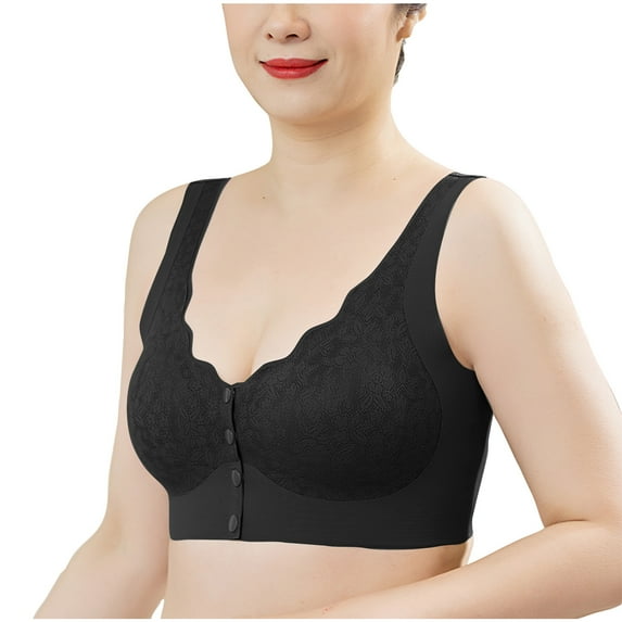 Busydd Womens Bras Solid Color Push Up Bras for Women No Underwire Comfort Seamless Front Closure Bras Wide Strap Textured Wireless Bra Full Figure Light Padded Everyday Bralettes
