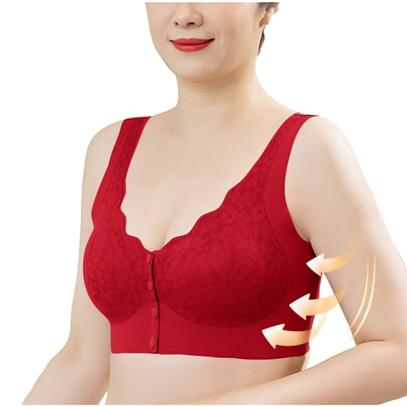Busydd Womens Bras Solid Color Push Up Bras for Women No Underwire Comfort Seamless Front Closure Bras Wide Strap Textured Wireless Bra Full Figure Light Padded Everyday Bralettes