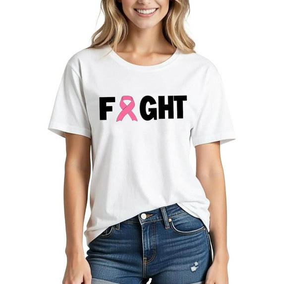 Busydd Womens Breast Cancer Shirts Inspirational Pink Ribbon Graphic Tees for Women Casual Versatile Cotton Crewneck Short Sleeve Summer Tops S