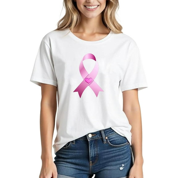 Busydd Womens Breast Cancer Shirts Inspirational Pink Ribbon Graphic Tees for Women Casual Versatile Cotton Crewneck Short Sleeve Summer Tops XL