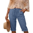 thumbnail image 1 of Busydd Womens Capri Pants with Pockets Elastic Waistband Drawstring Summer Pants Solid Color Rolled Cuffs Calf-Length Casual Pants for Women S, 1 of 8