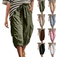 thumbnail image 1 of Busydd Womens Capris with Pockets Comfortable Adjustable Waist Cargo Pants Casual Solid Color Drawstring Hiking Pants L, 1 of 7