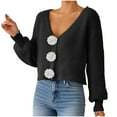 thumbnail image 1 of Busydd Womens Cardigan Sweaters Cropped Long Sleeve V Neck Sweaters for Women Fashion Casual Button Knit Ribbed Women's Cardigans XL, 1 of 4
