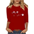 thumbnail image 1 of Busydd Womens Christmas Tops Trendy Wine Glass Print T Shirts for Women Casual Round Neck 3/4 Length Sleeve Christmas Shirts for Women M, 1 of 4