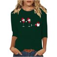 thumbnail image 1 of Busydd Womens Christmas Tops Trendy Wine Glass Print T Shirts for Women Casual Round Neck 3/4 Length Sleeve Christmas Shirts for Women XL, 1 of 4