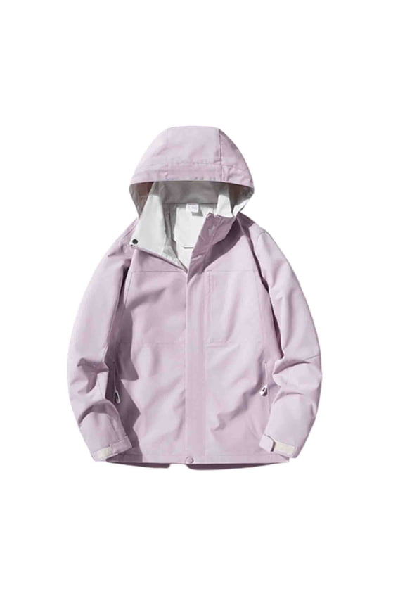 Womens Coats Zip Up Hooded Rain Coats Solid Color Windbreaker Jacket Outdoor Hiking Mountain Jackets Fashion Loose Trench Coats Plus Size Rain Jacket M-4XL