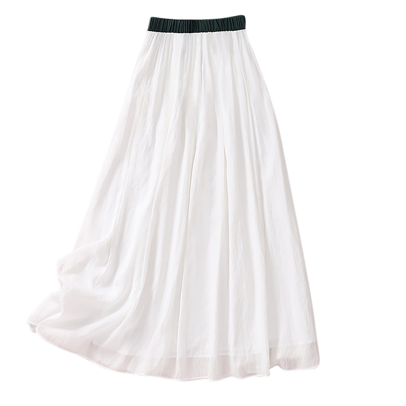 Beige Floral Cotton Linen A-Line Skirt – High Waist, Breathable & Flowy
