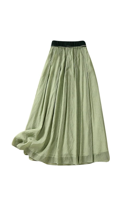 Womens Cotton Linen Skirts Elastic Waist Flowy Maxi Skirts Summer Casual Solid Color Skirts