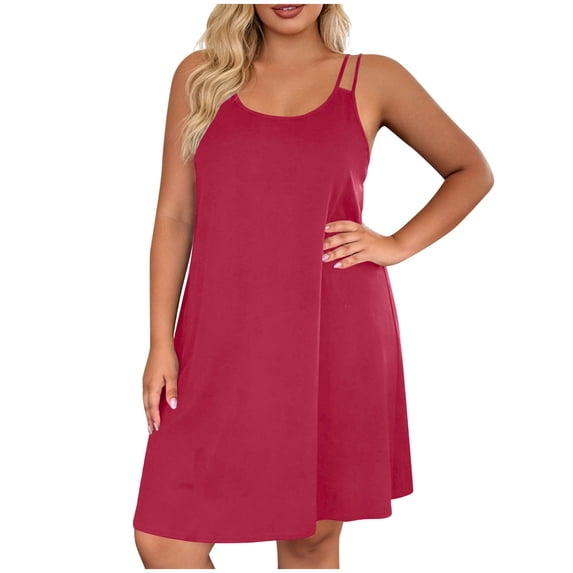 Busydd Womens Dresses Casual Comfortable Round Neck Sleeveless Nightdress Trendy Spaghetti Straps Solid Color Sleep Summer Dress M