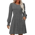 thumbnail image 1 of Busydd Womens Dresses Casual Comfortable Solid Color Knit Ribbed Fall Dresses for Women Casual Round Neck Long Sleeve Dress for Women with Pocket S, 1 of 7