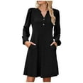 thumbnail image 1 of Busydd Womens Dresses Casual Solid Color Long Sleeve Dress for Women Fashion Comfy V Neck Knit Ribbed Womens Fall Dresses with Pockets M, 1 of 8