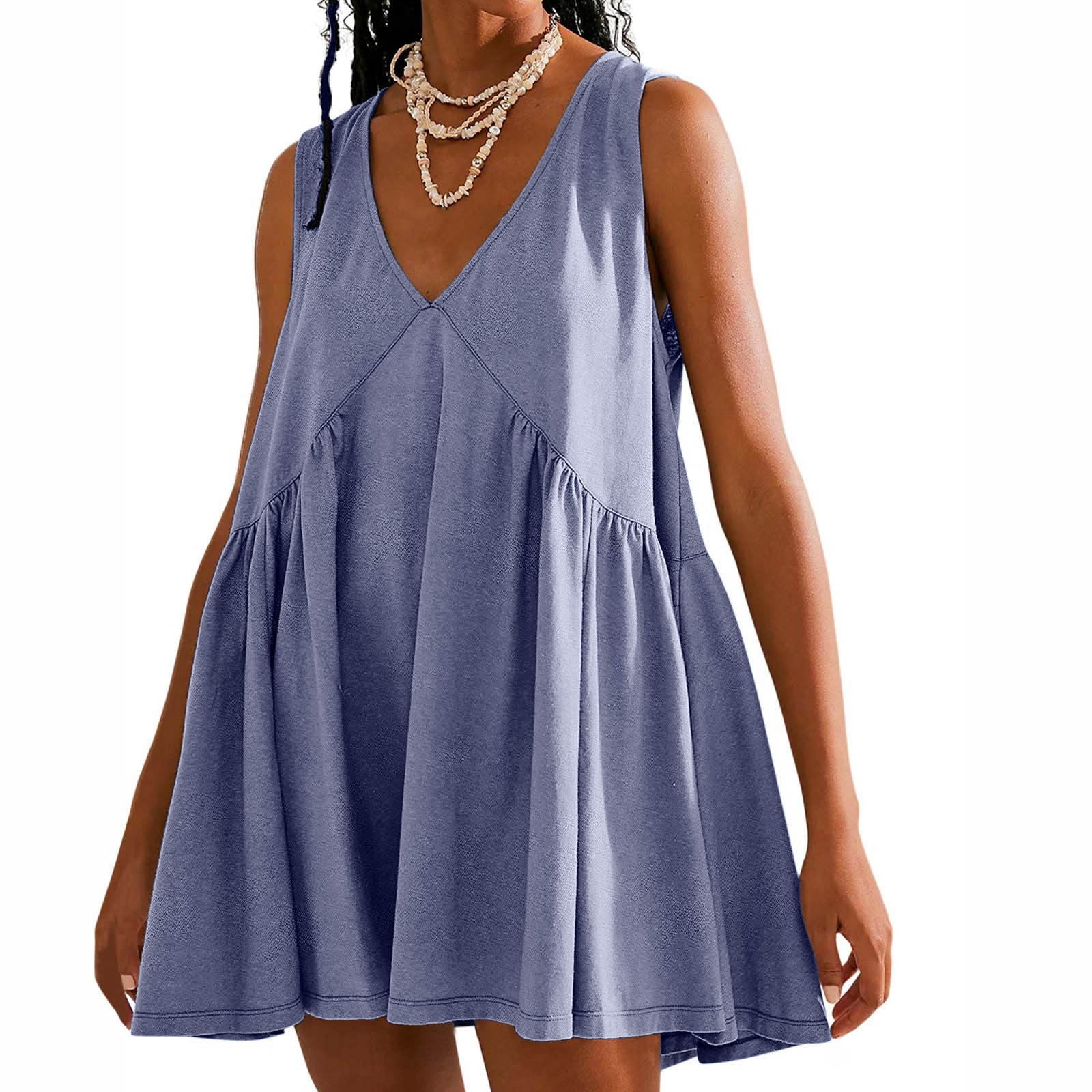 Women Summer Casual Pure Color Loose Vest Dress