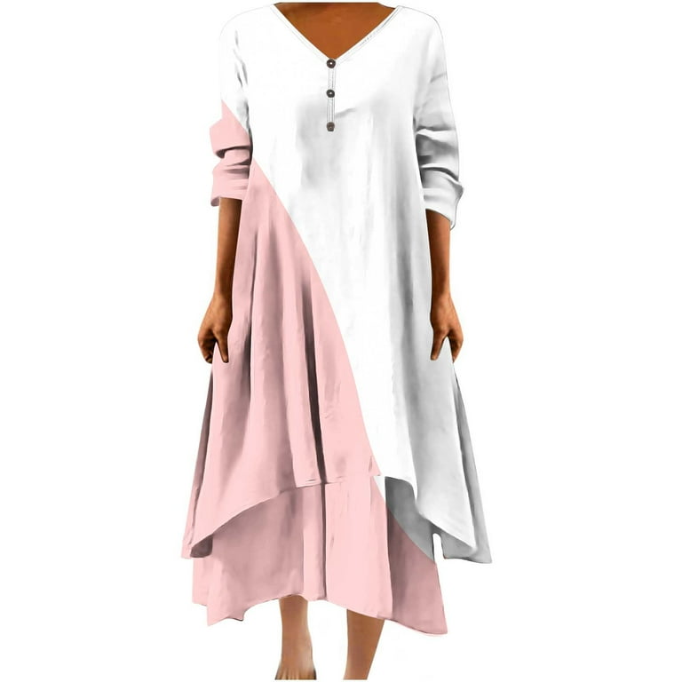Casual Print Patchwork V Neck Irregular Dress Dresses
