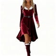 thumbnail image 1 of Busydd Womens Dresses Fashion Fuzzy Collar Long Sleeve Christmas Dress Solid Color V Neck Party Holiday Dress 2XL, 1 of 6
