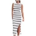 thumbnail image 1 of Busydd Womens Dresses Fashion Knitting Cotton Linen Dresses Breathable Sleeveless Round Neck Maxi Dress Vintage Striped Split Tank Dresses Summer Casual Slim Elegant Long Dress, 1 of 8