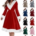 thumbnail image 1 of Busydd Womens Dresses Fashion Solid Color Fuzzy Collar Christmas Dress V Neck Long Sleeve Holiday Party Dresses for Women S, 1 of 9
