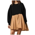 thumbnail image 1 of Busydd Womens Dresses Fashion Striped Print Midi Dress Round Neck Long Sleeve Dress Flowy Loose Fall Dress Casual A Line Mini Cocktail Dress Comfort Holiday Homecoming Dresses, 1 of 5