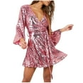 thumbnail image 1 of Busydd Womens Dresses Long Sleeve Saprkly Sequin Dress Homecoming V Neck Bodycon Mini Dress Party Prom Cocktail Glitter Dress, 1 of 6