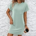 thumbnail image 1 of Busydd Womens Dresses Short Sleeve Round Neck Midi Dress Casual Loose Striped Sun Dress Summer Comfy Swing Mini Dress Basic T-Shirt Dresses with Pocket,Cotton Linen Dress for Women 2024, 1 of 7