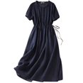 thumbnail image 1 of Busydd Womens Dresses Short Sleeve Solid Color Maxi Dresses Round Neck Comfy Casual Tunic Flowy Dress Summer Fall Dress, 1 of 9