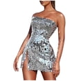 thumbnail image 1 of Busydd Womens Dresses Silver Strapless Bodycon Sequin Dress for Women Sparkly Glitter Cocktail Dresses Party Club Mini Dresses, 1 of 9