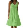 thumbnail image 1 of Busydd Womens Dresses Solid Color Beach Dress Sleeveless Round Neck Summer Dresses Casual Loose Tiered Swing Sundress Fashion Flowy Midi Dress,Plus Size Dresses for Vacation & Party,S-5XL, 1 of 5