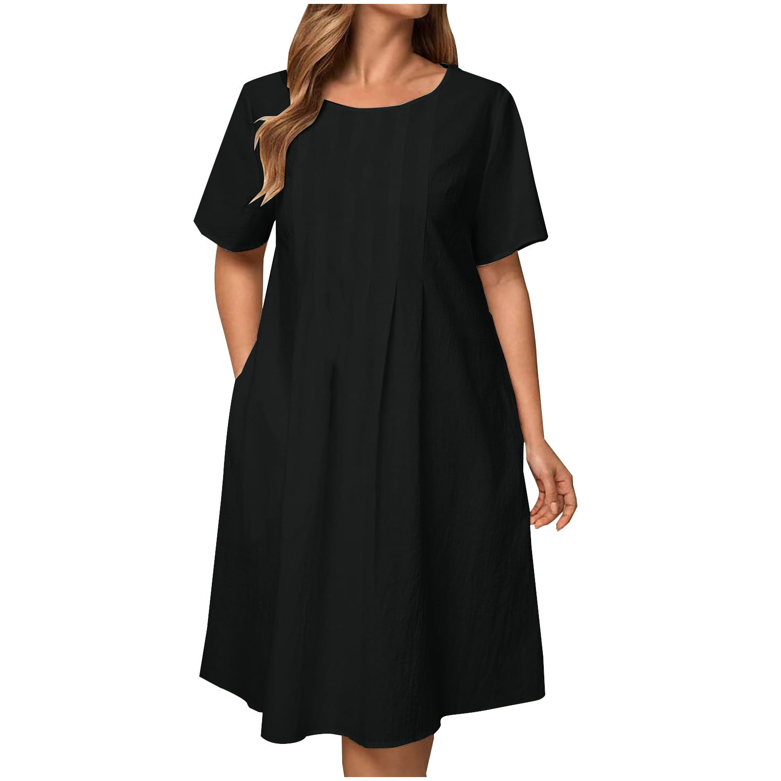 Women'S Casual Irregular Hem Solid Color Cotton And Linen Dress