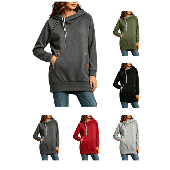Busydd Womens Fall Dresses with Front Pocket Fashion Solid Color Hoodie Dress Casual Comfy Drawstring Long Sleeve Dress L
