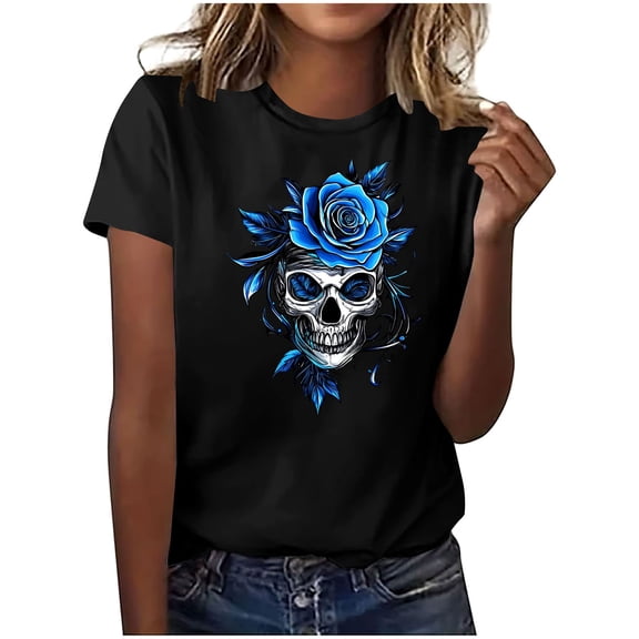 Busydd Womens Fall Tops Trendy Halloween Graphic Tees for Women Casual Comfy Round Neck Cotton Womens T Shirts Summer Short Sleeve Going Out Tops S