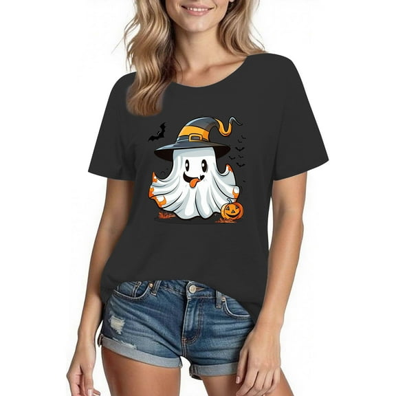 Busydd Womens Fall Tops Trendy Halloween Graphic Tees for Women Casual Round Neck Going Out Tops Summer Comfortable Short Sleeve Cotton T Shirts XL