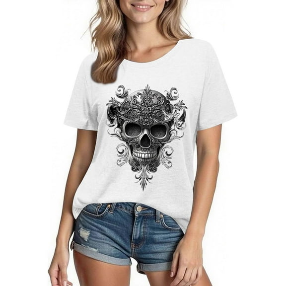 Busydd Womens Fall Tops Trendy Round Neck Halloween Graphic Tees for Women Comfortable Casual Cotton T Shirts for Women Lightweight Short Sleeve Womens T Shirts S