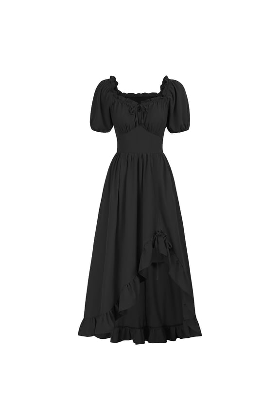 Womens Gothic Dress High Wasit Corset Dress Retro Renaissance Dress Solid Color Short Sleeve Medieval Dress Fashion Flowy Square Neck Drawstring Maxi Dress Ruffle Tunic Cocktail Dress