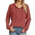 thumbnail image 1 of Busydd Womens Hooded Sweatshirt Fashion Loose Solid Color Knit Ribbed Long Sleeve Shirts for Women Casual Half Hood Half Holy Sweatshirt Drawstring Button Basic Hoodie Pullover Tops, 1 of 8