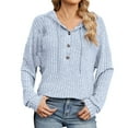 thumbnail image 1 of Busydd Womens Hooded Sweatshirt Fashion Loose Solid Color Knit Ribbed Long Sleeve Shirts for Women Casual Half Hood Half Holy Sweatshirt Drawstring Button Basic Hoodie Pullover Tops, 1 of 8