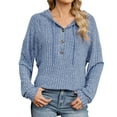 thumbnail image 1 of Busydd Womens Hooded Sweatshirt Fashion Loose Solid Color Knit Ribbed Long Sleeve Shirts for Women Casual Half Hood Half Holy Sweatshirt Drawstring Button Basic Hoodie Pullover Tops, 1 of 8