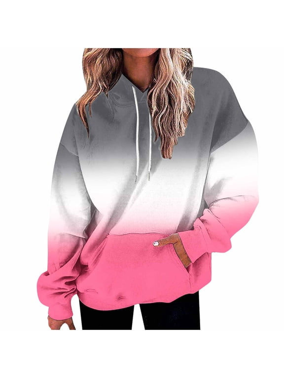 Womens Hoodies Colorblock Patchwork Hooded Sweatshirts Long Sleeve Shirts for Women Casual Loose Drawstring Oversized Hoodie Pullover Tops Fashion Fall Clothes with Pocket