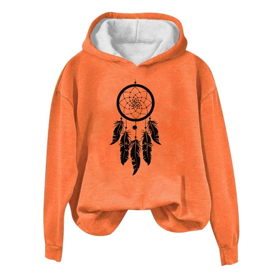 Busydd Womens Hoodies Fashion Orange Hoodie Casual Graphic Hoodies Long Sleeve Fleece Sweatshirt Loose Comfort Pullover Tops Lightweight Hoodie Orange Sweatshirt